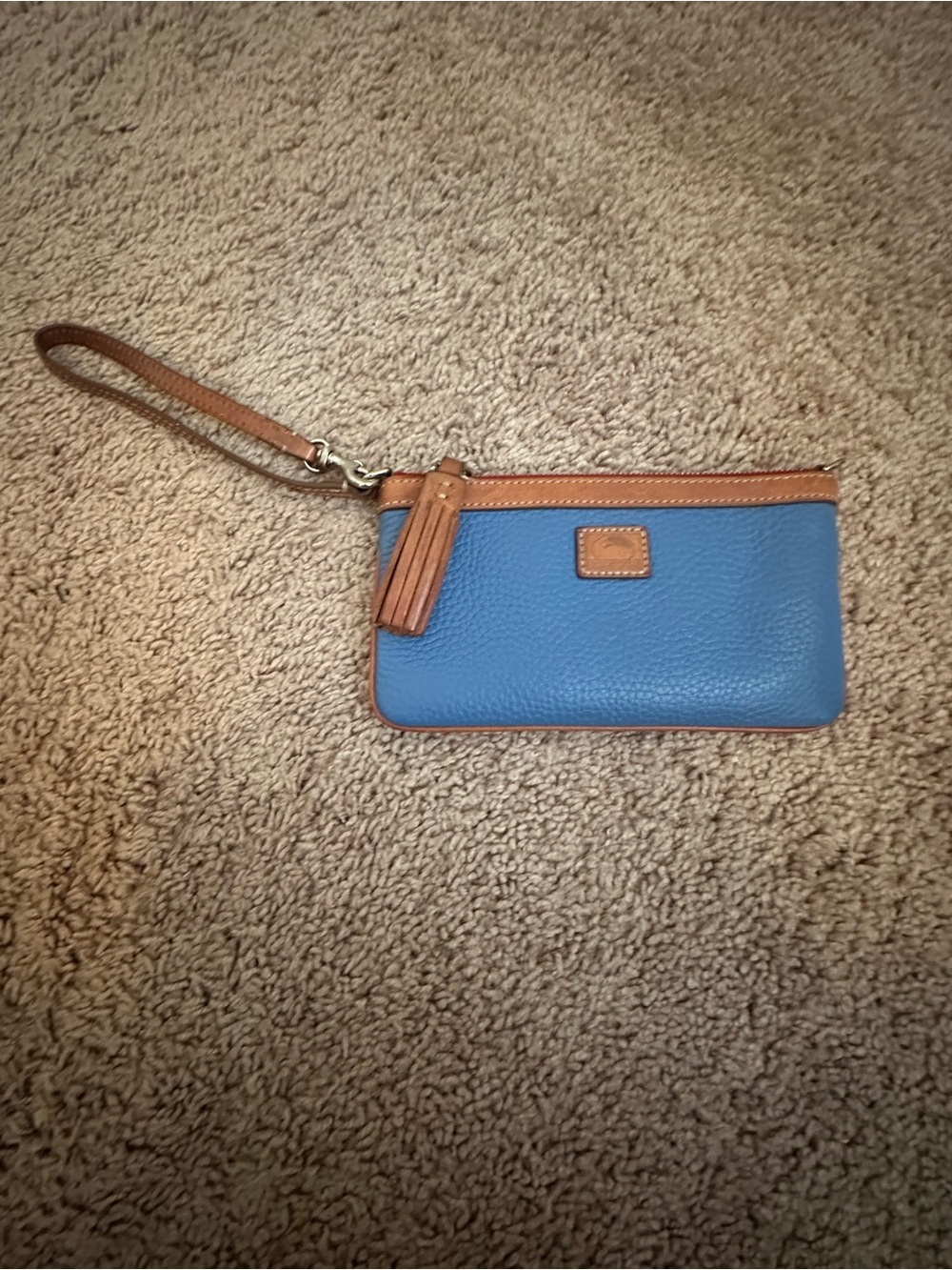 Dooney & Bourke Blue and Brown Pebbled Leather Wristlet